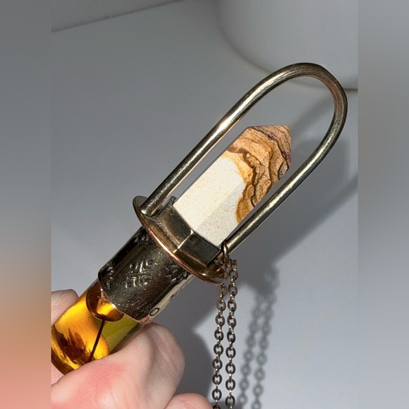 NWOT - Handmade Brass Essential Oil Rollerball Necklace with Ocean Jasper Stone - Picture 3 of 11